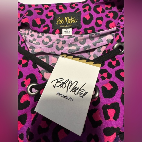 NWT Bob Mackie blouse art to wear leopard print stretchy boho goth whimsical - Picture 3 of 7